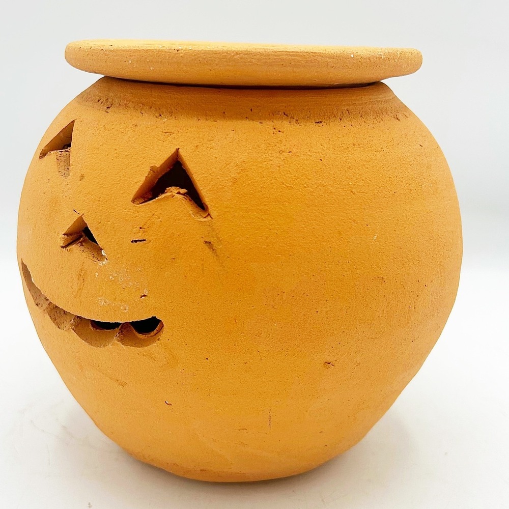 Vintage Terra‎ Cotta Jack O'Lantern Hewell's Pottery Gillsville GA 6.75" H - Picture 2 of 10
